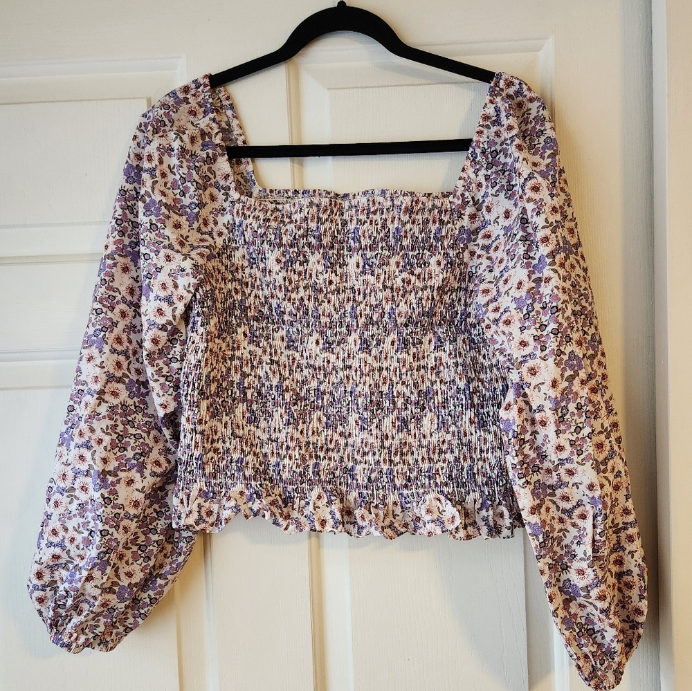 Bohme Smocked Purple Floral Top